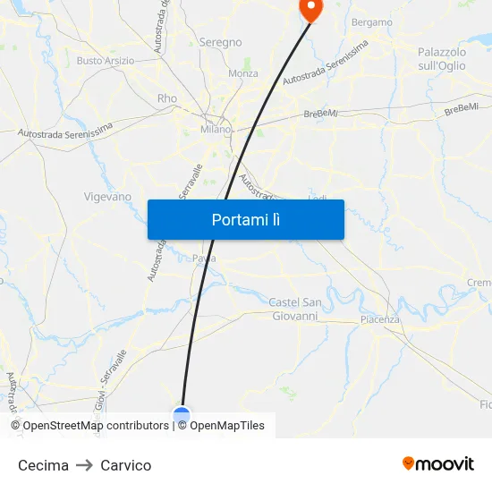 Cecima to Carvico map