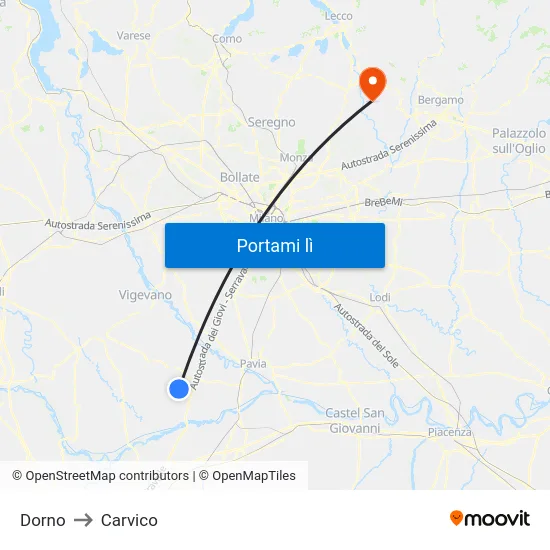 Dorno to Carvico map