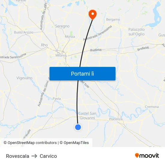 Rovescala to Carvico map