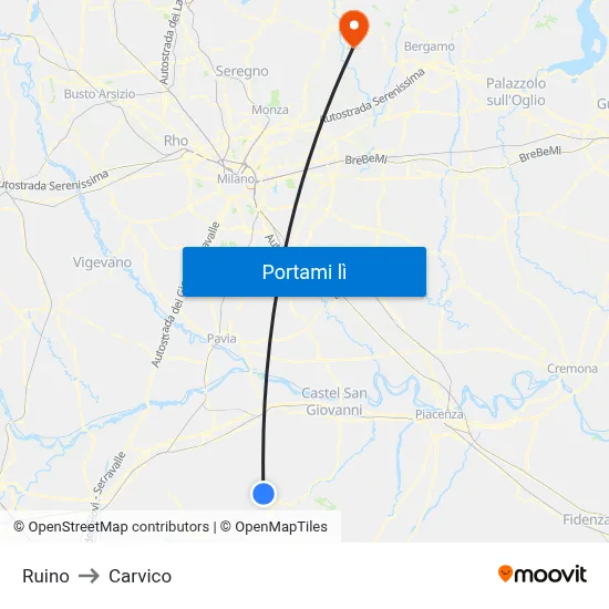 Ruino to Carvico map