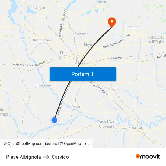Pieve Albignola to Carvico map