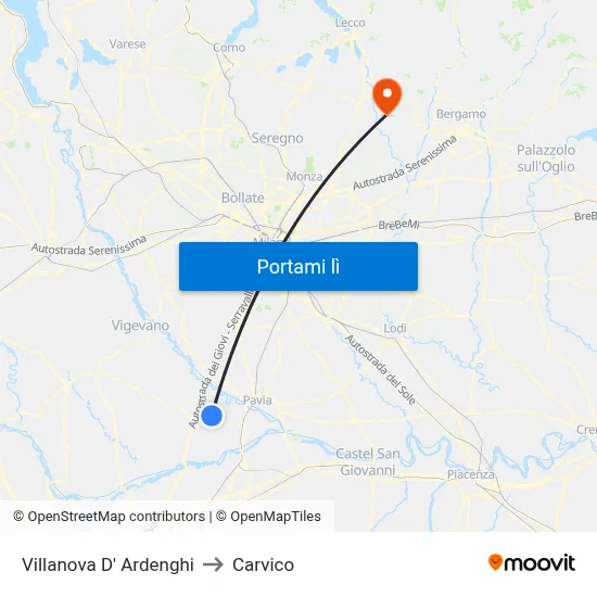 Villanova D' Ardenghi to Carvico map