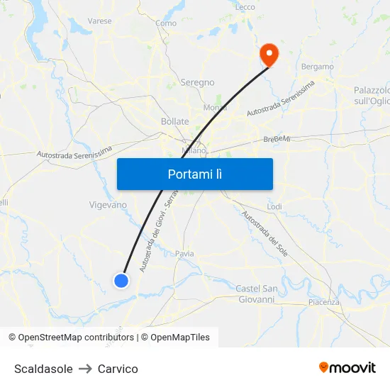 Scaldasole to Carvico map