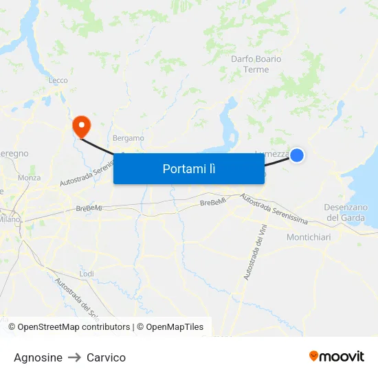 Agnosine to Carvico map