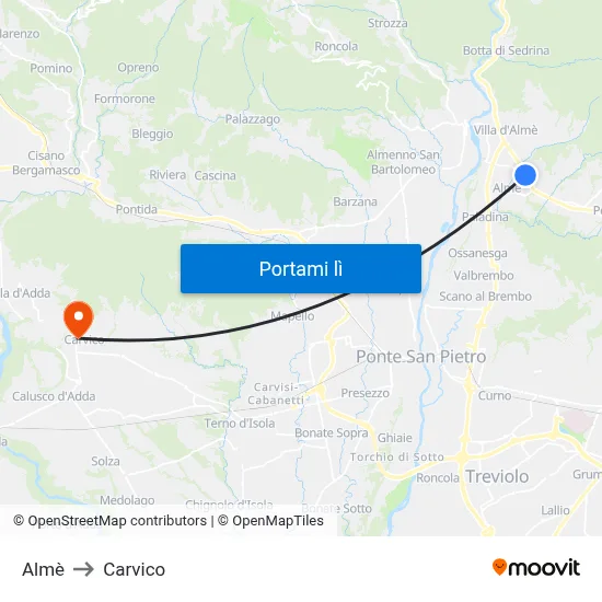 Almè to Carvico map