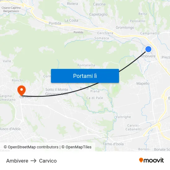 Ambivere to Carvico map