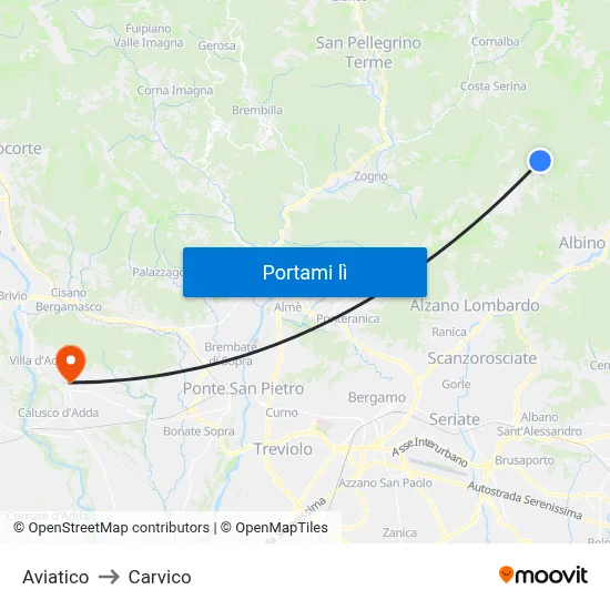 Aviatico to Carvico map