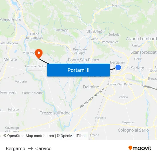 Bergamo to Carvico map