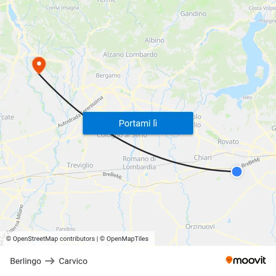 Berlingo to Carvico map