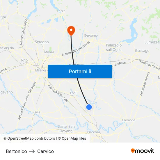 Bertonico to Carvico map