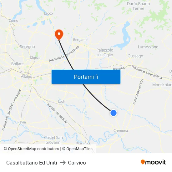 Casalbuttano Ed Uniti to Carvico map