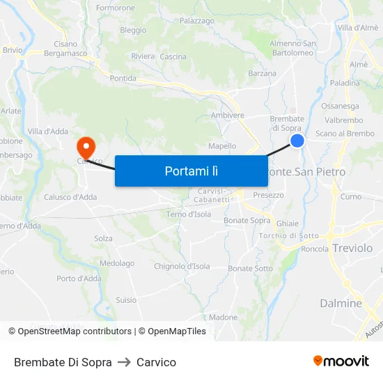 Brembate Di Sopra to Carvico map