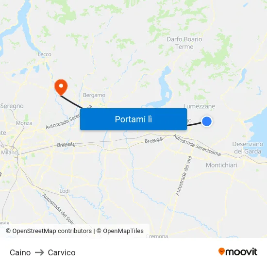 Caino to Carvico map