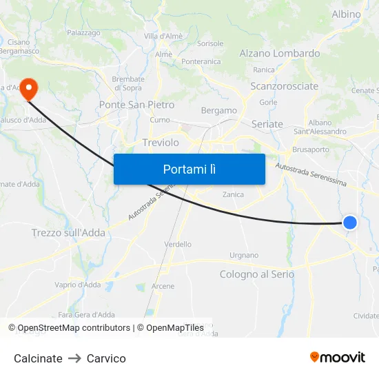 Calcinate to Carvico map