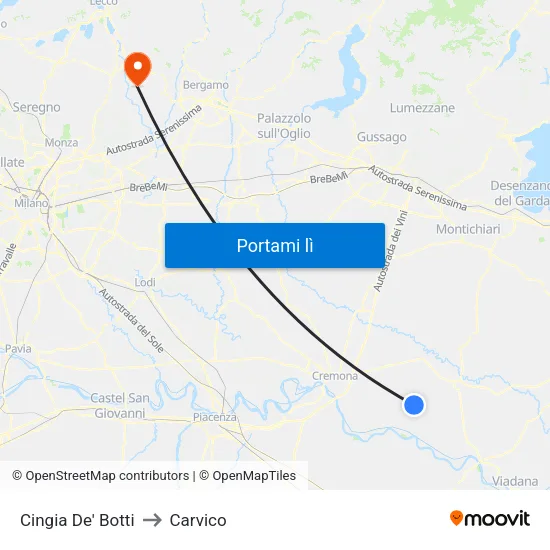 Cingia De' Botti to Carvico map