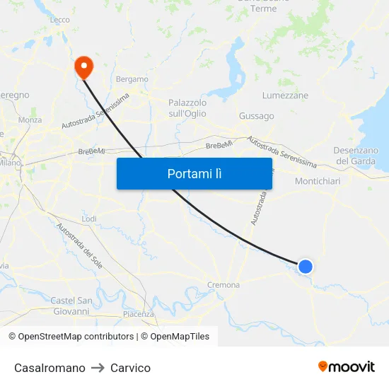 Casalromano to Carvico map