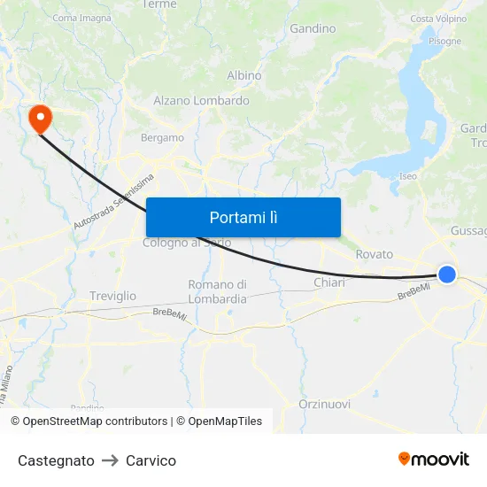 Castegnato to Carvico map