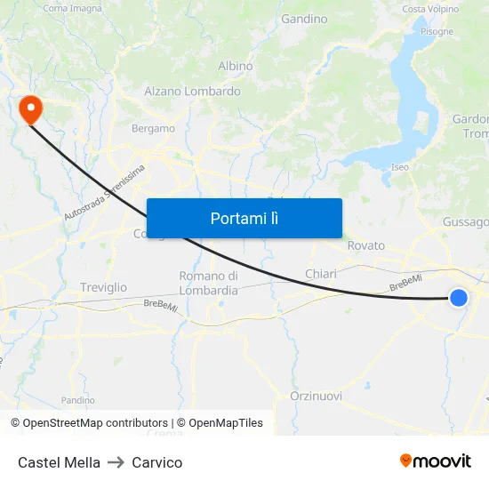 Castel Mella to Carvico map