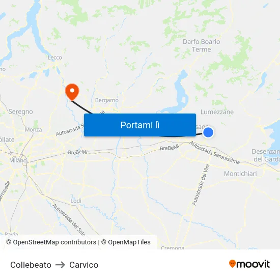Collebeato to Carvico map