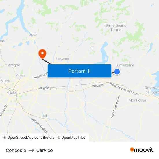 Concesio to Carvico map