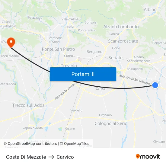 Costa Di Mezzate to Carvico map