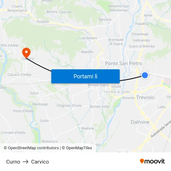 Curno to Carvico map