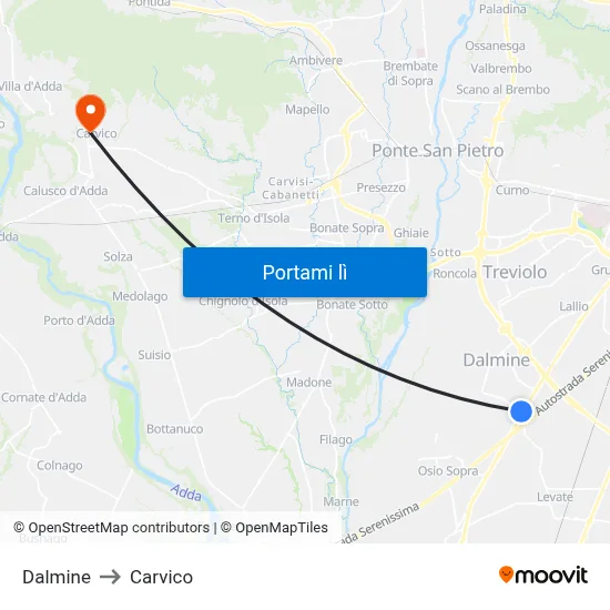 Dalmine to Carvico map