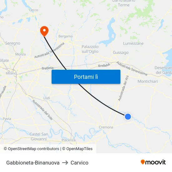 Gabbioneta-Binanuova to Carvico map