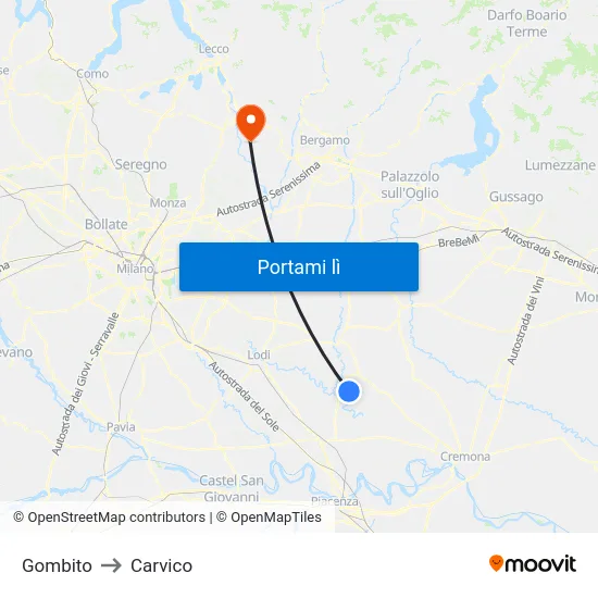 Gombito to Carvico map