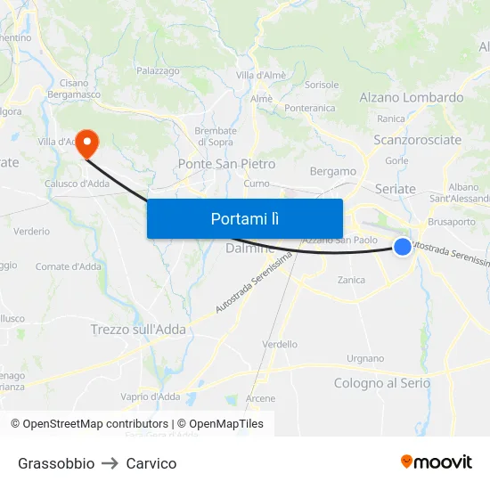 Grassobbio to Carvico map