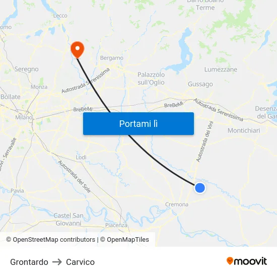 Grontardo to Carvico map