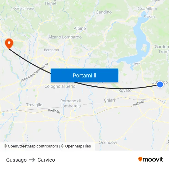 Gussago to Carvico map