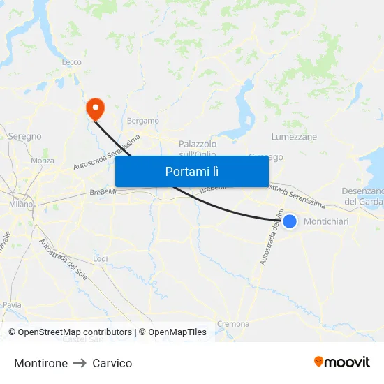 Montirone to Carvico map