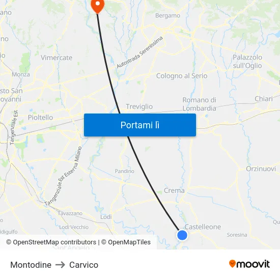 Montodine to Carvico map