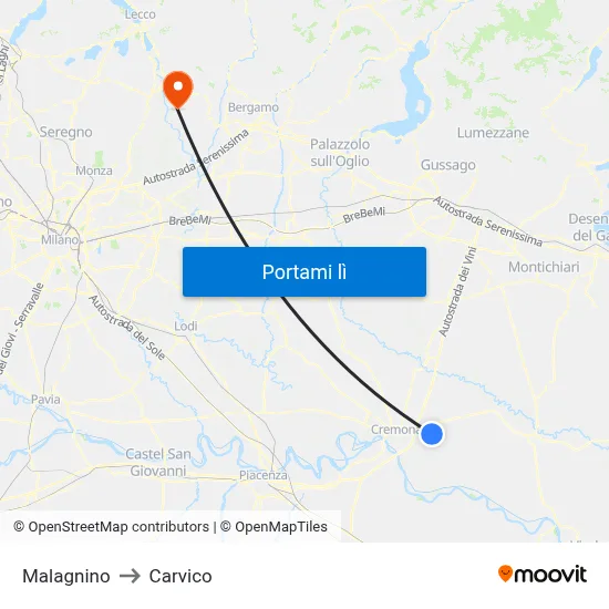 Malagnino to Carvico map