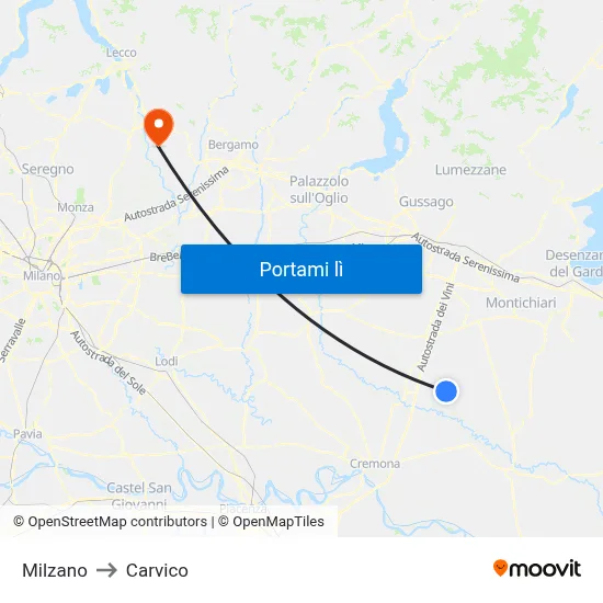 Milzano to Carvico map