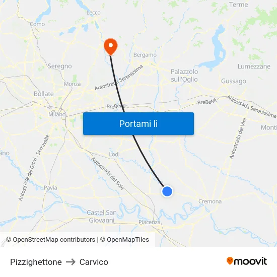 Pizzighettone to Carvico map