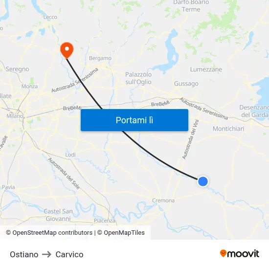 Ostiano to Carvico map