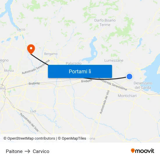 Paitone to Carvico map