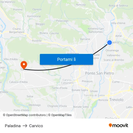 Paladina to Carvico map