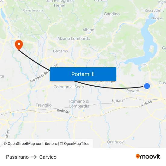 Passirano to Carvico map