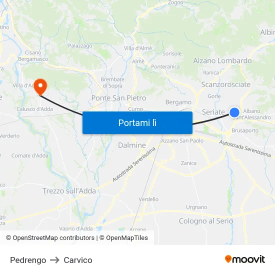 Pedrengo to Carvico map