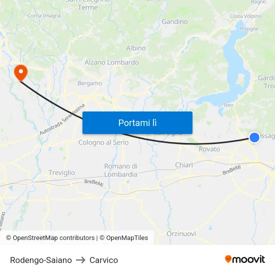 Rodengo-Saiano to Carvico map