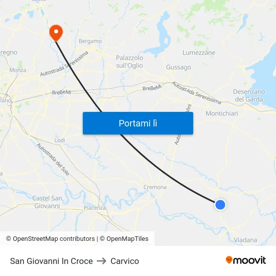 San Giovanni In Croce to Carvico map