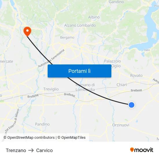 Trenzano to Carvico map