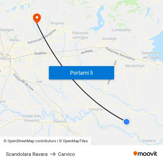 Scandolara Ravara to Carvico map