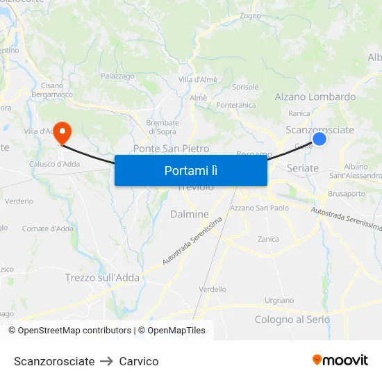 Scanzorosciate to Carvico map