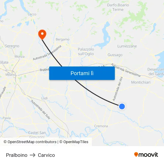 Pralboino to Carvico map
