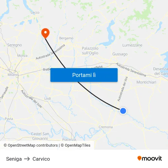 Seniga to Carvico map