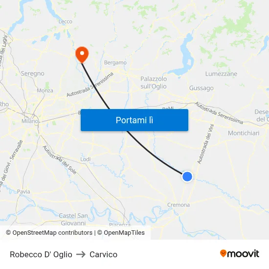 Robecco D' Oglio to Carvico map